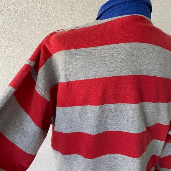 Liz Claiborne Vintage Lizwear Red Gray Cotton Striped Polo Long Sleeve Shirt L - Picture 11 of 12